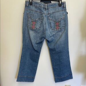 Dkny Blue Cropped Pants with Floral Embroidery